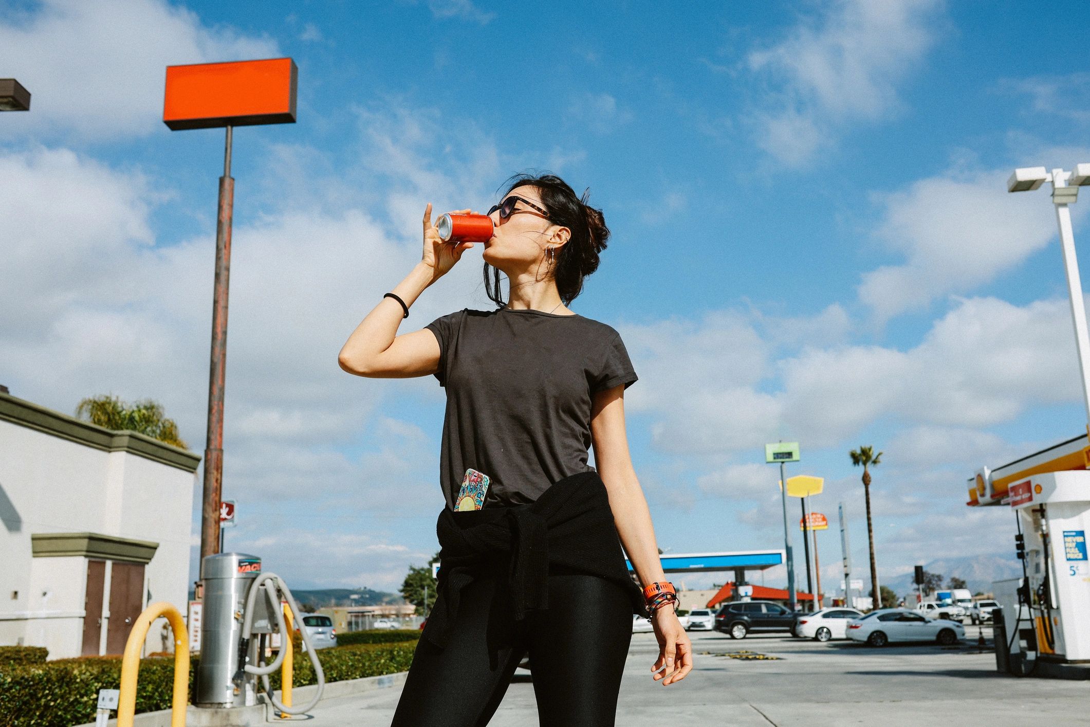Traveler taking a quick break during a road trip