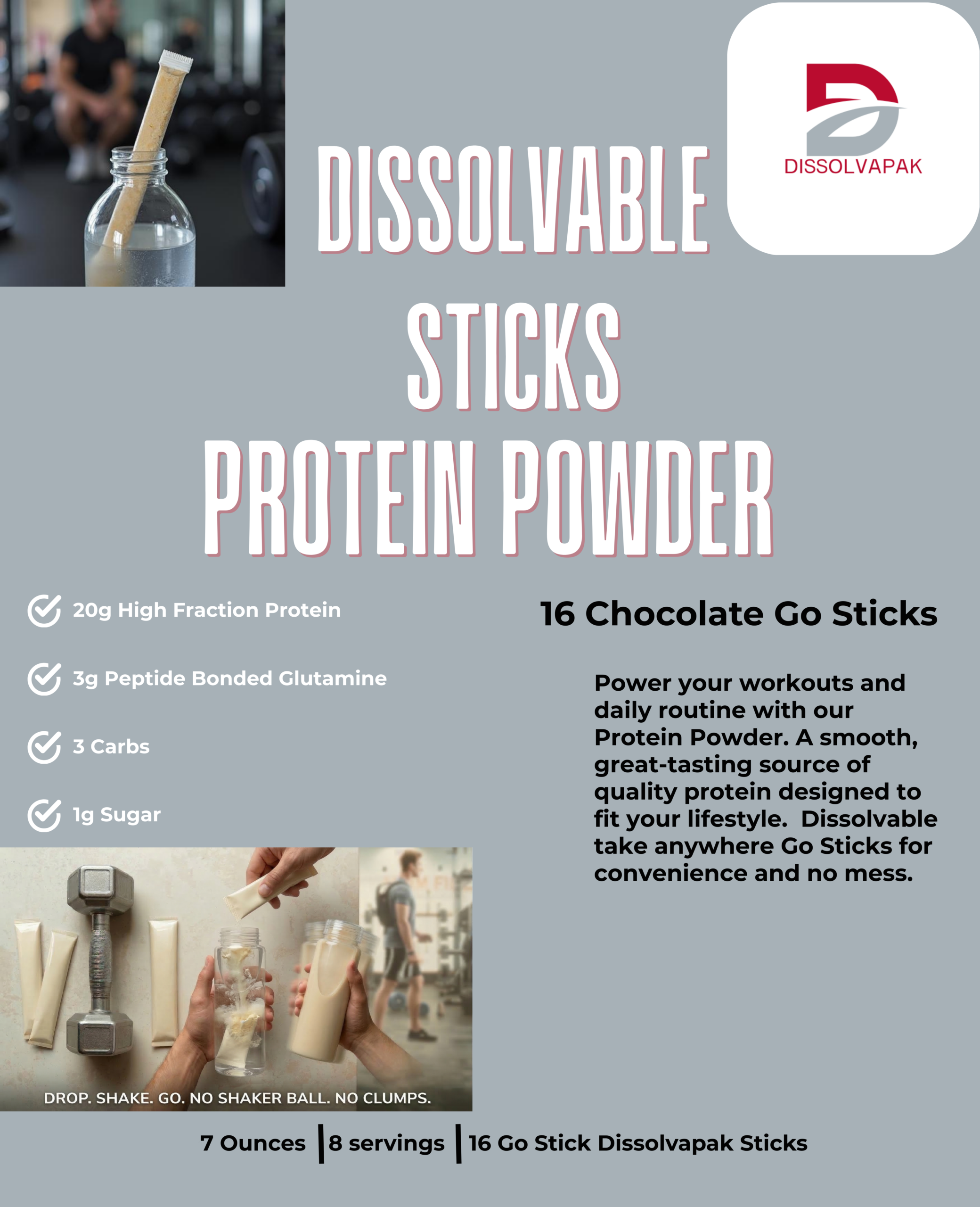 Dissolvapak Protein Stick Pack – Chocolate 8 Day Sample Pack (16 sticks)