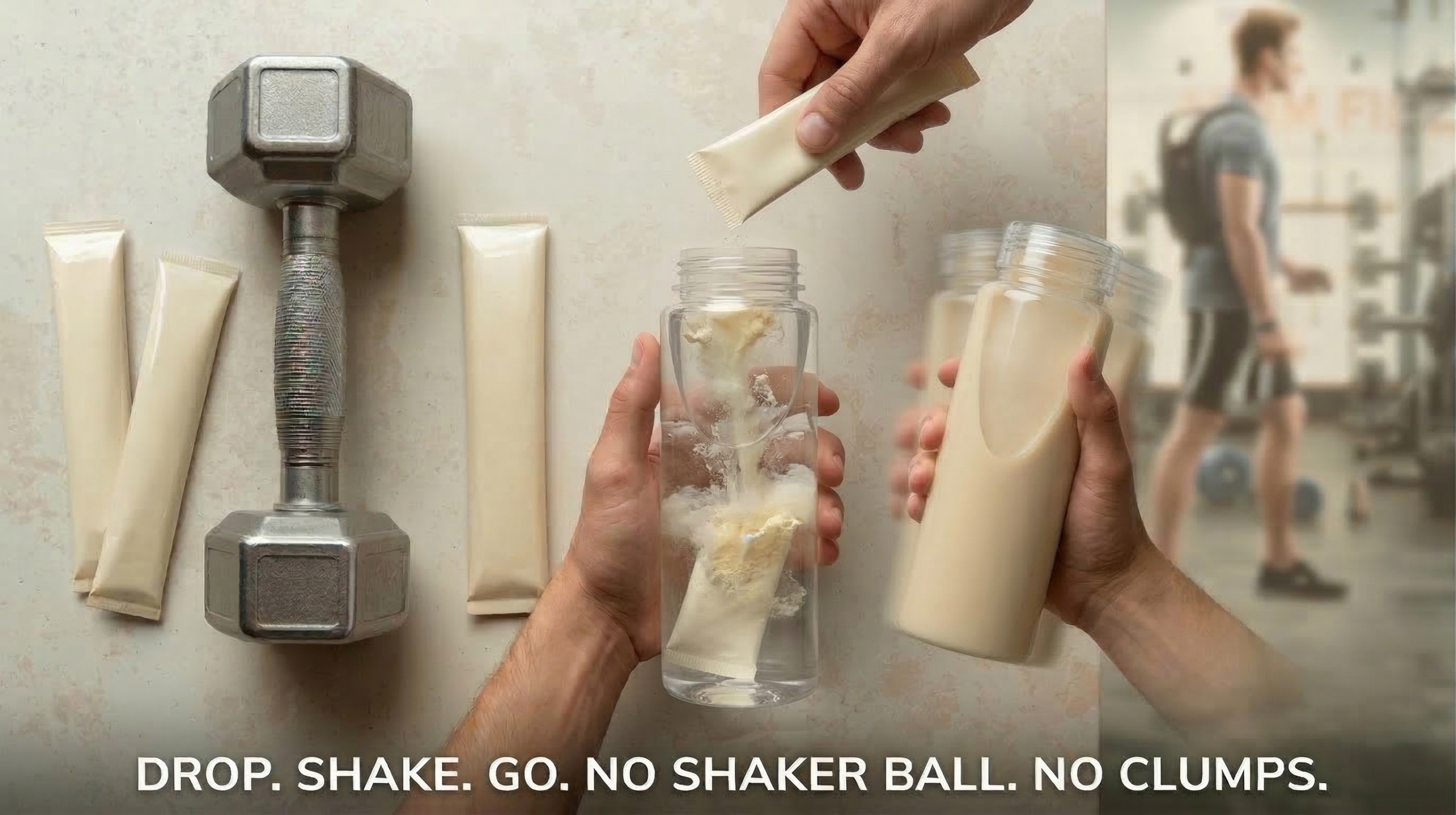 Mess free, drop in water bottle, protein stick