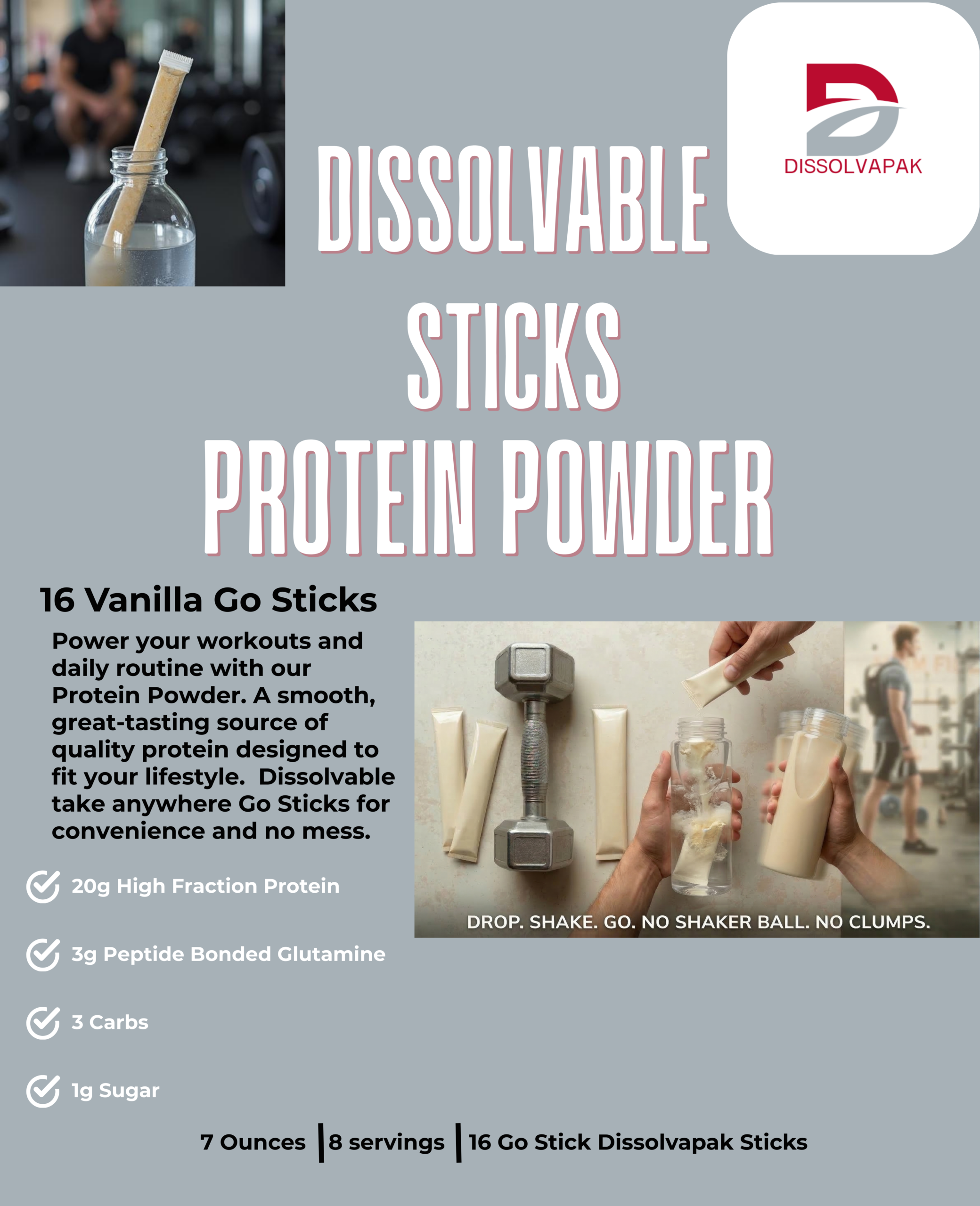 Dissolvapak Protein Stick Pack – Vanilla 8 Day Sample Pack (16 sticks)